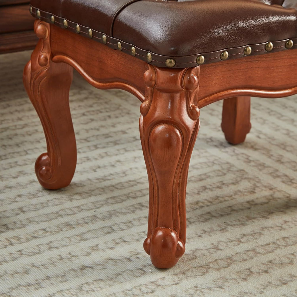 Foot Stools Ottoman, Small Vintage Leather Footstool for Living Room, Solid Wooden Ottoman Foot Rest,Shoe Change Bench at the Entrance (Warm Brown)