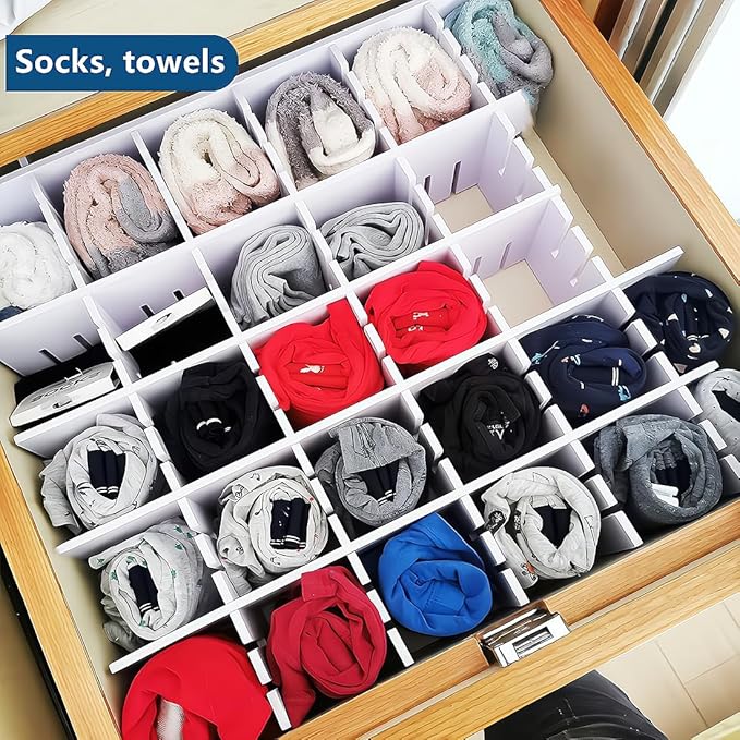 Drawer Divider,Adjustable Drawer Dividers Organizers for Baby Clothes, Underwear,Sock,Expandable Office Dresser Bathroom Desk Kitchen Separators Organizer (8 Pcs White)