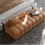 Modern Faux Leather Upholstered End of Bed Bench Modern Long,Rectangular Accent for Living Room Entryway Bedroom Entryway(Orange,120 * 45 * 43cm)