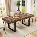 Zevemomo 63"-78.7" Rectangular Extendable Dining Table, 6-8 Extendable Dining Table, Conference Table, Kitchen Table with Slide Track, Tapered U-Shaped Wood Legs for Office, Living Room-Rustic Brown