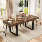 Zevemomo 63"-78.7" Rectangular Extendable Dining Table, 6-8 Extendable Dining Table, Conference Table, Kitchen Table with Slide Track, Tapered U-Shaped Wood Legs for Office, Living Room-Rustic Brown