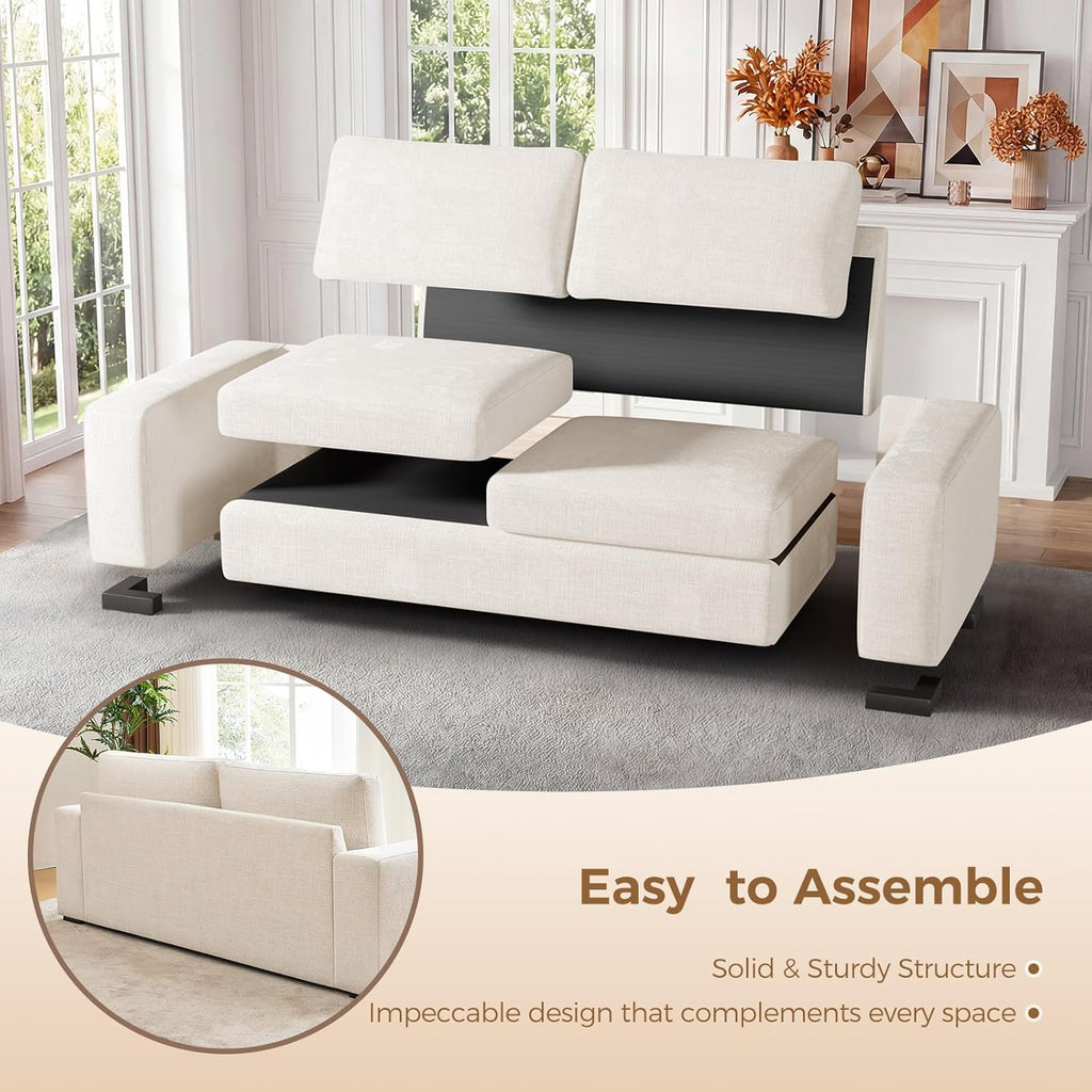 ELUCHANG Oversized 85'' Couches for Living Room, Modern 3-Seater Cloud Couch with Removable Cover, Wide Armrest, Thick Spring Cushions, Comfy Deep Sofa for Apartment, Office, Small Space, Linen Beige