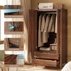 MAISONARIA Wardrobe with 2 Doors and 2 Drawers, 70.9”H Modern Walnut Bedroom Armoire Closet with Hidden Handles, Freestanding Wooden Storage Cabinet for Clothes and Essentials