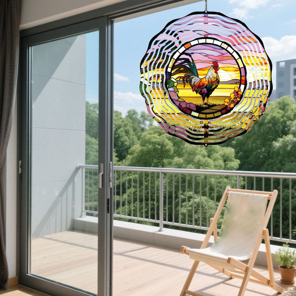 Metal Wind Spinner Outdoor Rooster Decorations Hanging, Festive Gifts for Women Mom Grandma, 25cm/ 9.84in 3D Wind Spinner for Garden Decor for Patio,Yard,Outdoor