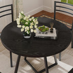 VECELO Round Dining Room Table with Wood Grain Tabletop and Steel Frame, for Kitchen, Living Room, Office, Conference, 2 to 4 Person, Black