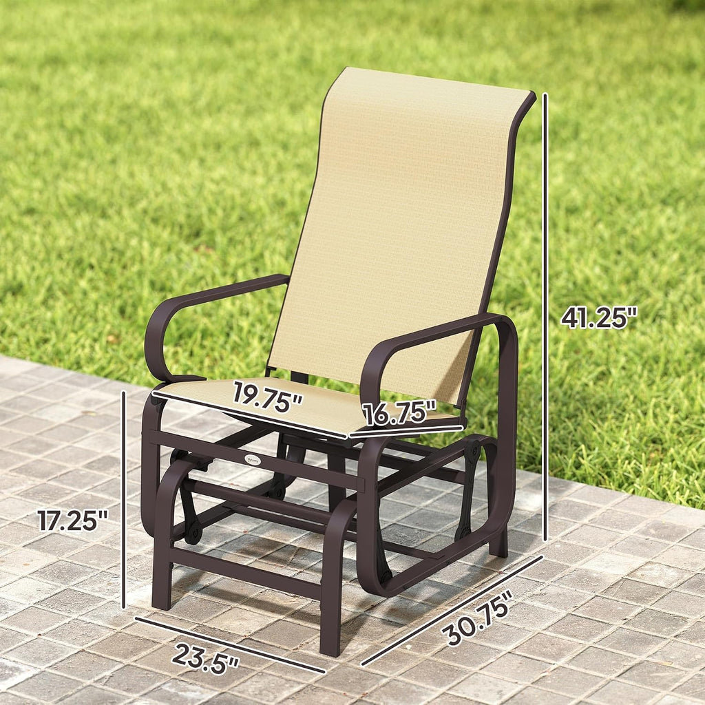 Outsunny Outdoor Glider Chair Set of 2, Smooth Gliding Mechanism, Khaki | Gliders for Outside Patio, Lightweight Construction, Backyard
