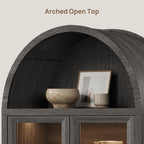 SICOTAS 74" Arched Display Cabinet with Glass Doors Set of 2, Dark Grey Oak