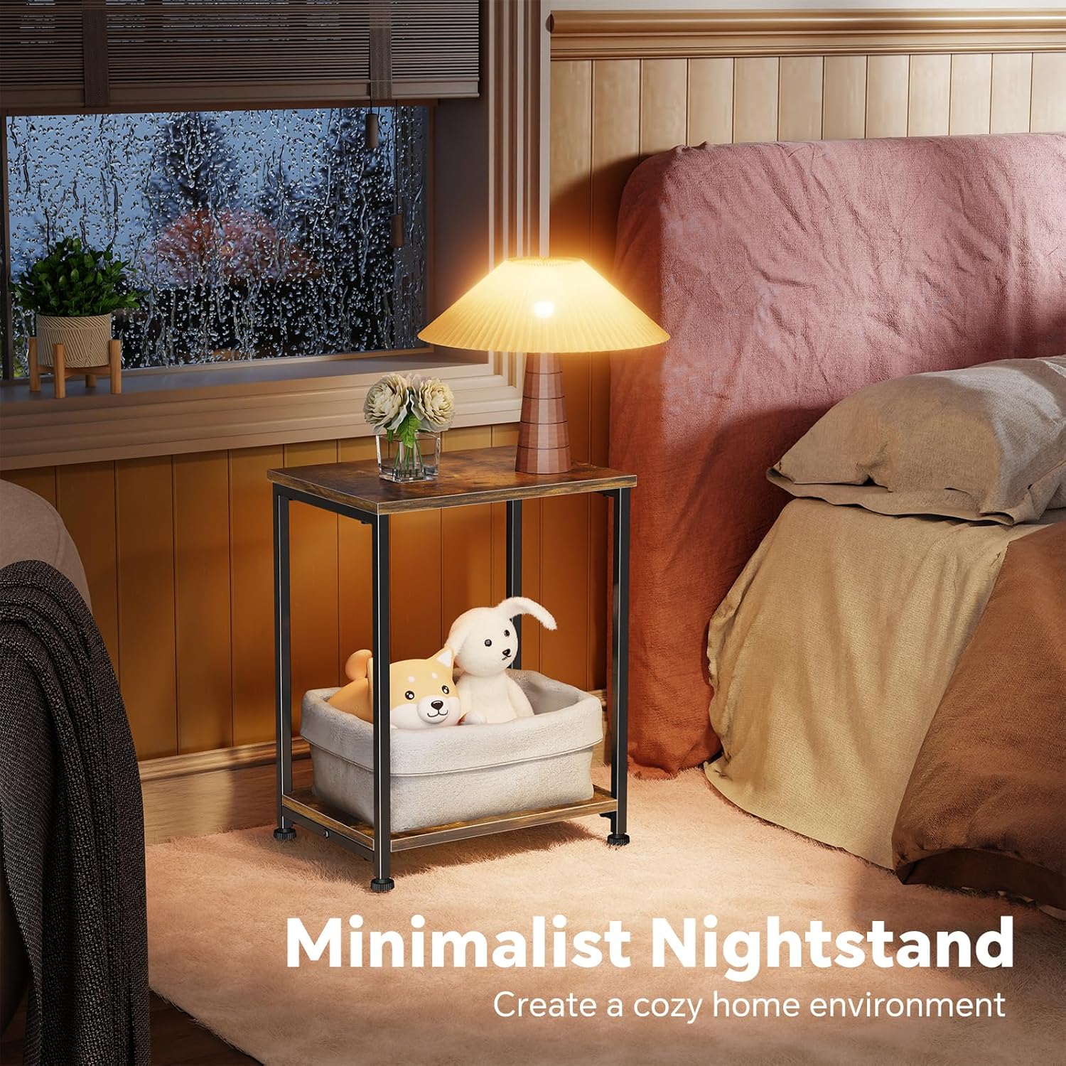 Simple Trending End Table, Nightstand Set of 2, Side Table for Living Room, Bedroom, Rustic Brown
