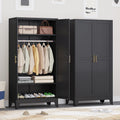 Ckzbx 71" H Metal Armoire Wardrobe Closet, Adjustable Shelve, Clothes Drying Pole, Steel Wardrobe Cabinet for Bedroom (Black)