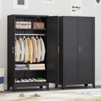 Ckzbx 71" H Metal Armoire Wardrobe Closet, Adjustable Shelve, Clothes Drying Pole, Steel Wardrobe Cabinet for Bedroom (Black)