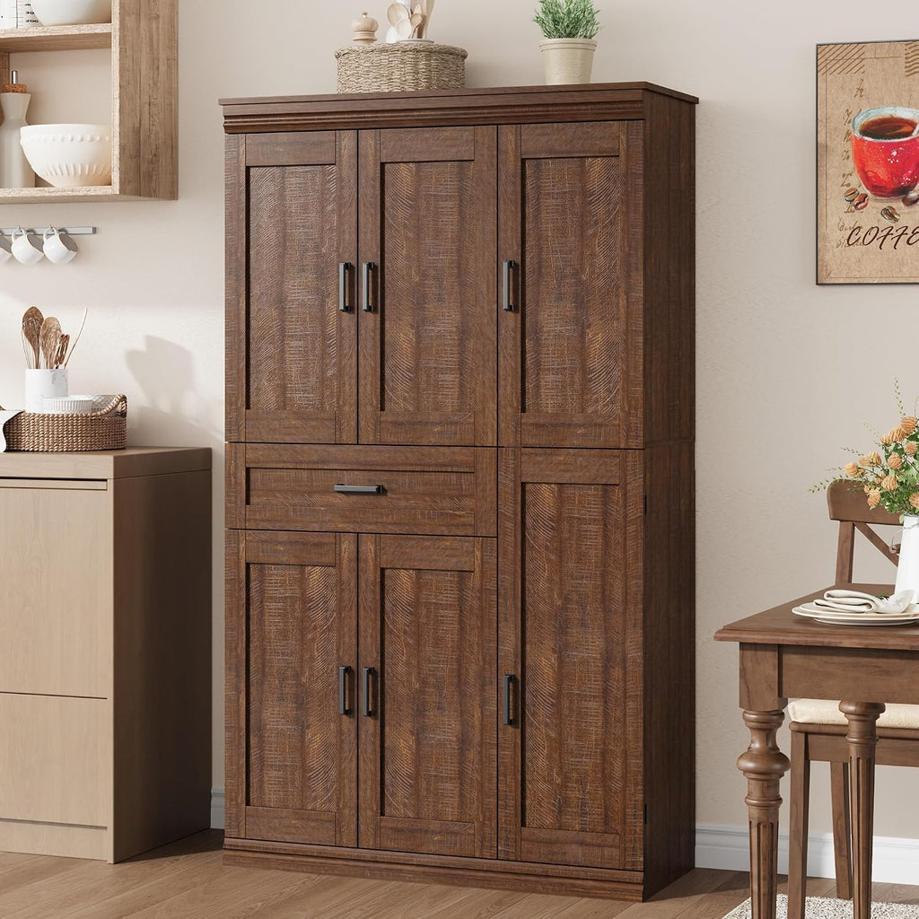 Garvee 70" Tall Kitchen Pantry Storage Cabinet,Modern Kitchen Hutch Cabinet | with Doors and Shelves, Freestanding Food Pantry with Large Storage Drawer for Dining Room and Household Organization