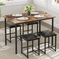 VECELO Kitchen Table and Chairs for 4, Dining Room Set with PU Chairs/Stools, Heavy-Duty Metal Frame, Wooden Tabletop, Space-Saving Design for Small Spaces, Easy Assembly, Vintage Brown & Black