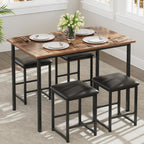 VECELO Kitchen Table and Chairs for 4, Dining Room Set with PU Chairs/Stools, Heavy-Duty Metal Frame, Wooden Tabletop, Space-Saving Design for Small Spaces, Easy Assembly, Vintage Brown & Black