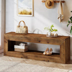 Solid Wood Entryway Bench, 47" Rustic Farmhouse Indoor Bench Seat with Storage Shelf for Entrance, Hallway, End of Bed
