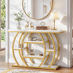 Tribesigns Modern Console Table, 41.3" Narrow Entryway Table with Storage Shelves & Faux Marble Top, 5-Tier Sofa Tables Behind Couch with Arched Metal Frame for Living Room, Hallway (Gold & White)