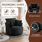 Swivel Accent Chair Round Barrel Armchair Upholstered Living Room Chair Corduroy Reading Chair Single Sofa Chair for Bedroom Apartment Office (Black, Standard 1Seater)