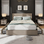 IDEALHOUSE Upholstered Queen Bed Frame with 4 Storage Drawers, Brown