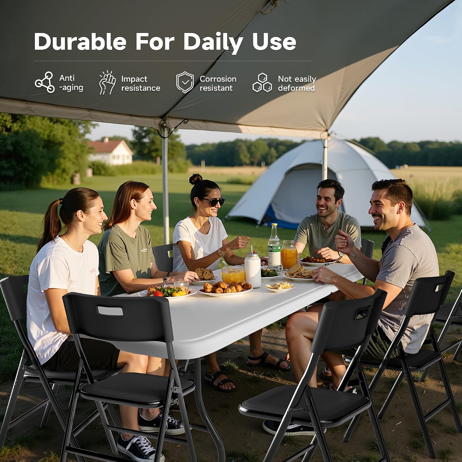 8FT Folding Table Set with 10 Chairs – Heavy-Duty 660 lb Table & 330 lb Chairs, Portable Folding Furniture Bundle for Camping, Parties, Indoor & Outdoor Use