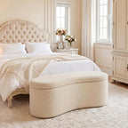 Zesthouse Storage Bench for Bedroom End of Bed, 39.4" Small Curved Entryway Ottoman Bench, Beige Linen Fabric Bench Seat for Living Room Hall Mudroom, Modern Upholstered Coffee Table Crescent Shape