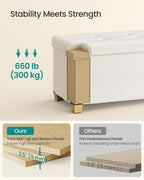 SONGMICS Storage Ottoman Bench with Legs, Flipping Lid, 43.3 Inches | Folding Ottoman Foot Rest, Teddy Fleece, for Living Room, Bedroom, Entryway, Cream White, Mazie Collection ULSF081WD01