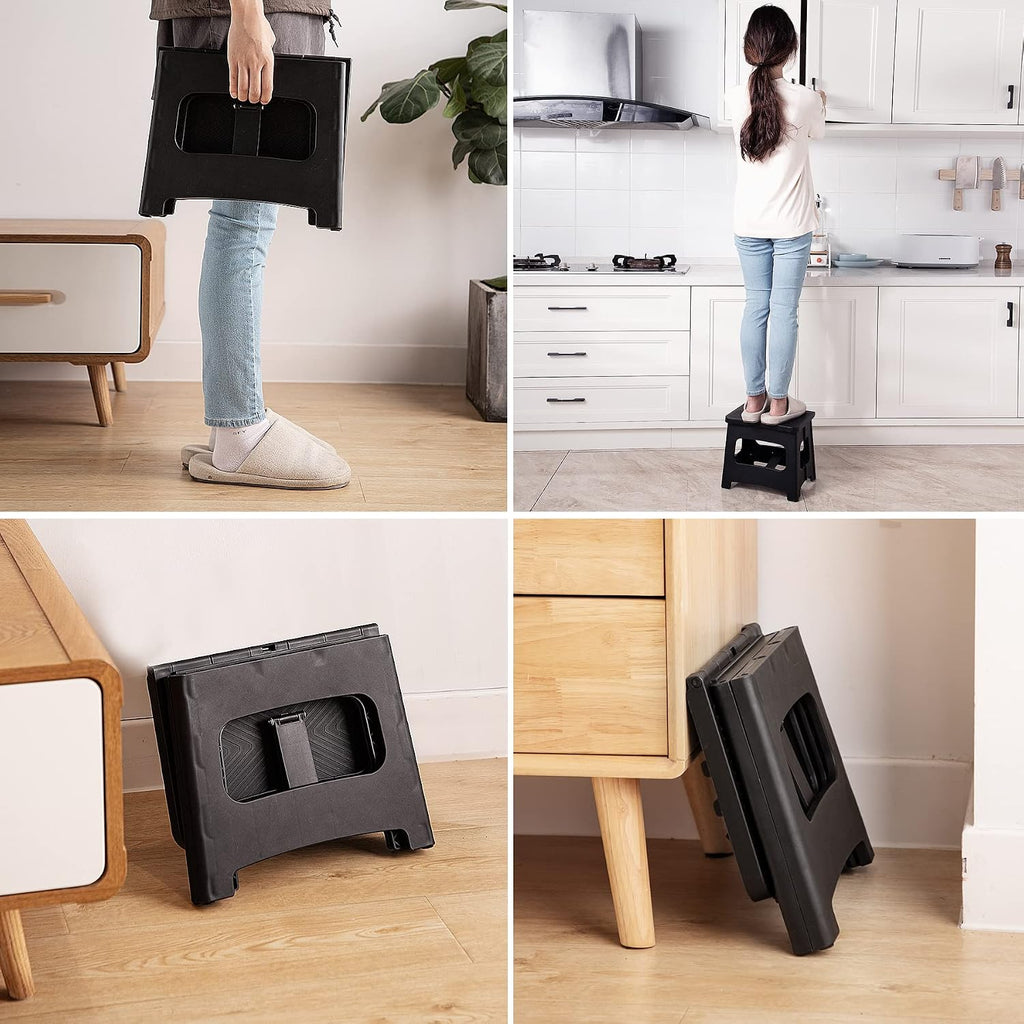 Folding Step Stool, 9 Inch Anti Slip Collapsible Stool Holds Up to 300 lbs, Sturdy Plastic Non Slip Lightweight Foot Stools Foldable for Kitchen, Bathroom, Home Use and Camping