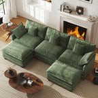 WorthFurni 111.4" Modular Sectional Sofa, U Shape Cloud Couch with 2 Movable Ottoman, Comfy Chenille Deep Seat Sofa with Soft Pillows for Living Room Bedroom Apartment (Green)