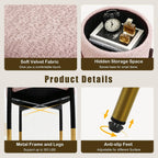 Round Ottoman with Storage, Soft Velvet Vanity Stool, Ottoman Coffee Table with Metal Legs, Foot Stool for Living Room Bedroom, Pink