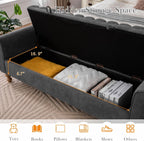 Aoiy & Wifon 65.55" W Large Storage Ottoman Bench, King Size End of Bed Storage Bench with Wood Legs, Upholstered Window Bench for Bedroom, Living Room, Entryway, Charcoal