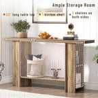 FOLUBAN 53 Inch Long Entryway Table, 2-Tier Wood Console Table with Storage Side Shelves, Farmhouse Sofa Table for Living Room, Narrow Hallway Foyer Table Behind Couch for Home Decor, Rustic Oak