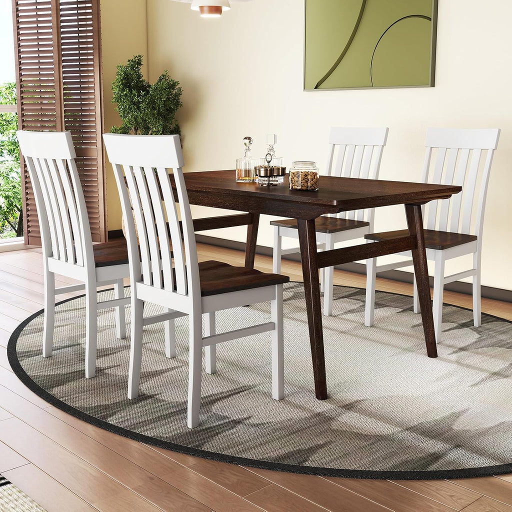 Giantex Wooden Dining Chairs Set of 2, Farmhouse Kitchen Chair with Hollowed Backrests & Rubber Wood Seats, Rustic Wood Side Chairs for Home Living Room Restaurant