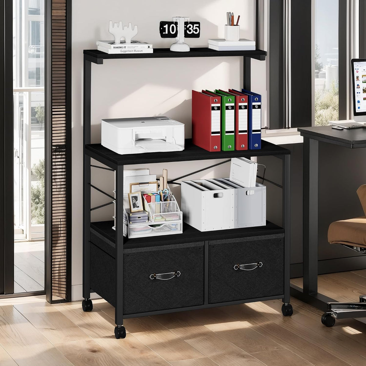 VECELO Mobile Filing Cabinet on Lockable Wheels,Under Desk Organizer with Hanging File Folder Organizer,Beside Under Desk for Office Home,No Bend Over, Fits Letter Size, Black