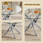 35.4 Inch Glass Dining Table for 4, Modern Round Kitchen Table with Silver Legs, Spacious Dining Room Furniture for Apartments, Studio, and Open Kitchen & Dining Areas