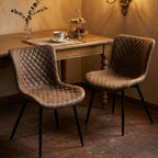 Modern Dining Chairs Set of 2, Upholstered Suede Dining Chairs with Curved Back & Thick Cushion Seat, Mid Century Armless Kitchen & Dining Room Chairs with Black Metal Legs, Brown