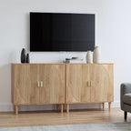 Smuxee Oak Sideboard Cabinet, Freestanding Buffet Cabinet with Line Groove Design, Wood Storage Cabinet with Adjustable Shelf for Living Room, Entryway, Hallway