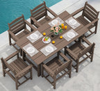 SERWALL 7 Pcs Outdoor Dining Set, 67" HDPE Dining Set for 6, Coffee