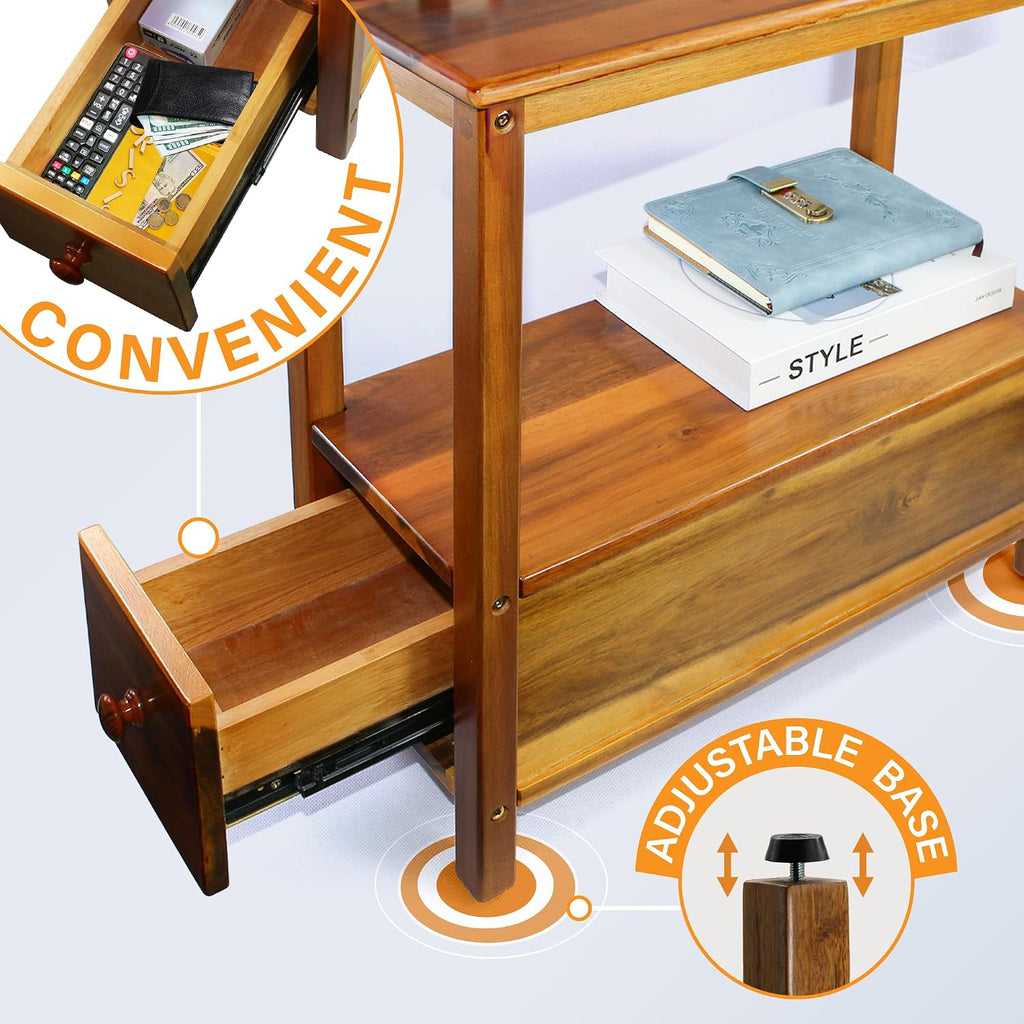 ENKEZI Narrow End Table with Drawer and Shelf – Slim Side Table for Small Spaces, Nightstand for Bedroom or Living Room, Small Bedside Table (Bottom Drawer)
