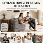 79'' Convertible Sofa Bed, Couch-in-a-Box, Corduroy Floor Futon Loveseat Sleeper, 26'' Deep Seat, Removable Machine-Wash Covers, No Assembly, 2 Pillows, Light Grey