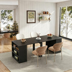 28" - 123" Large Extendable Dining Table, Expandable Table for 2-10 People with Side Storage Shelves, Multi-Functional Wood Kitchen & Conference Desk, Black