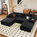 96" Cloud Sectional Couch with U-Shaped Chaise, Corduroy Sectional Sofa with Ottoman, Couch with Deep Seat in a Box for Living Room, No Assembly Required (Black, Left Facing Chaise)