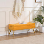 40" Mustard Yellow Velvet Storage Bench with Gold Legs Nailhead Trim | Tufted Ottoman, End of Bed Bench, Upholstered, For Bedroom/Living Room/Window/Entryway/Dining Bench, Modern, Rectangle