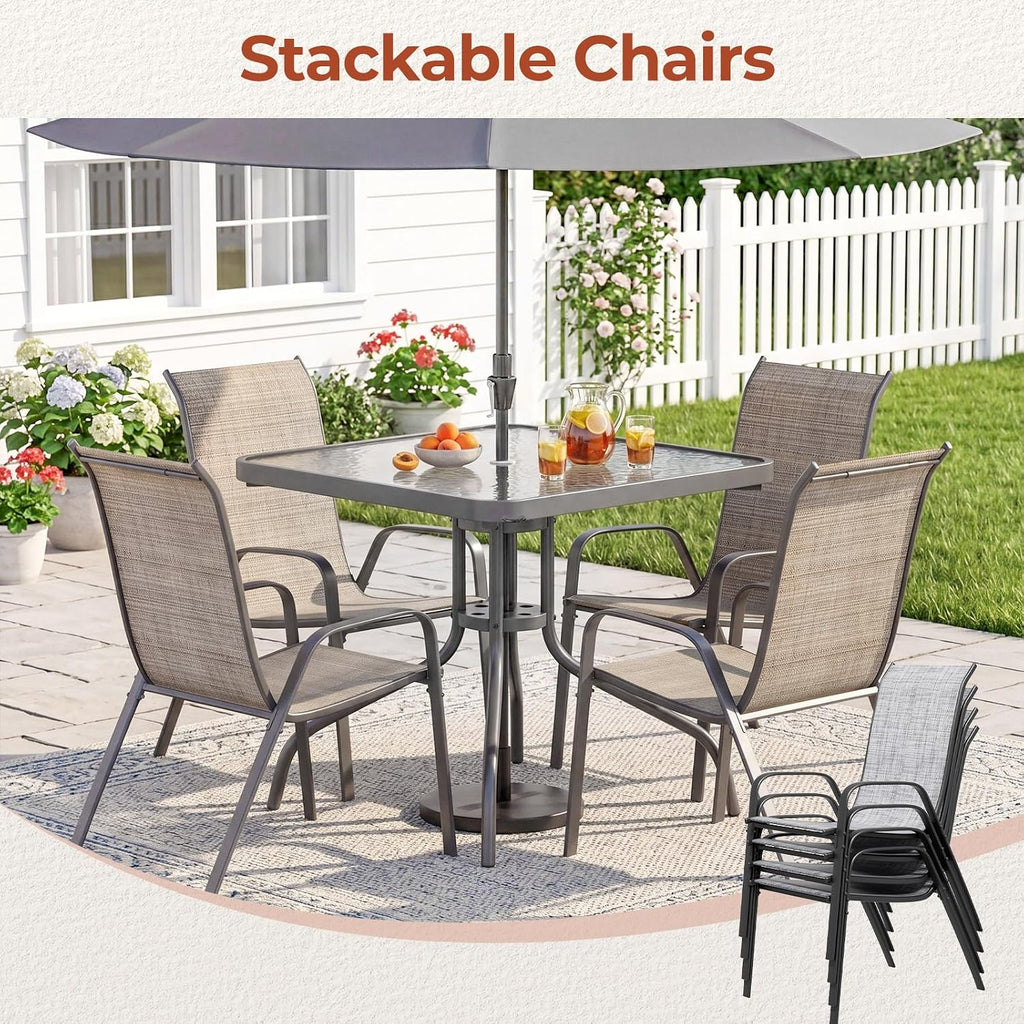 TLSUNNY Patio Dining Set 5 Pieces, All Weather Outdoor Furniture W/30"X 30" Table and 4 Stackable Textilene Chairs, Metal Table and Chairs for Lawn, Garden, Poolside, Backyard (Umbrella not Included)