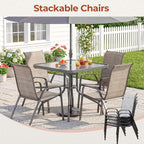 TLSUNNY Patio Dining Set 5 Pieces, All Weather Outdoor Furniture W/30"X 30" Table and 4 Stackable Textilene Chairs, Metal Table and Chairs for Lawn, Garden, Poolside, Backyard (Umbrella not Included)
