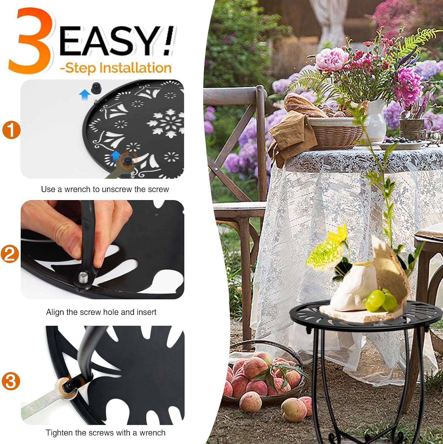 Fashion&cool Outdoor Side Tables, Weather Resistant Metal Patio Side Table, Small Round Outdoor End Table Side Table for Patio Yard Porch Balcony Garden Bedside, Plant Stand for Indoor Outdoor