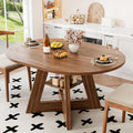 43.3in-59in Extendable Dining Table for 4-6, Round Kitchen Dining Room Table with Removable Leaves Space Saving, Space Saving, Wooden Cross Base with Storage Shelf for Kitchen Living Room (Walnut)
