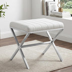 DUHOME Vanity Stool,Modern PU Leather Ottoman Stool Chair for Vanity Bench with Metal X Legs, Rectangle Makeup Stools Padded Foot Rest Ottoman for Makeup Room, Living Room, Bathroom,White