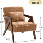 Mid-Century Modern Accent Chair Set of 2 with Solid Wood Frame，Upholstered Chenille Living Room Arm Chairs with Pillow for Bedroom, Living Room, Reading Room, Balcony, Brown