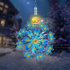 Kircust Large Solar Wind Spinner with Glass Ball - Peacock Themed Kinetic Garden Art, Dual Spinning Metal Decor for Outdoor Yard, Lawn, or Patio in Elegant Peacock Blue