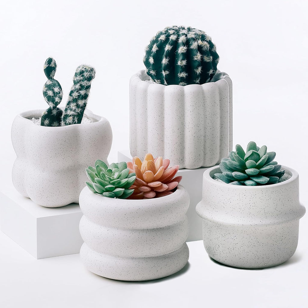 Ceramic Succulent Pots Set of 4 Small Planters for Indoor Plants 4x4 Inch Decorative Plant Pots Modern Home Decor