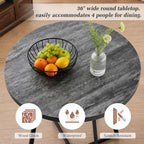 VECELO 3-Piece Dining Table Set, Round Tabletop with Chairs, Grey | Wood Grain Tabletop, 2 Faux Leather Upholstered Chairs, Metal Frame, Space Saving, for Small Apartment, Kitchen, Home Office