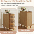 Tribesigns 3-Drawer Rattan End Table, Sofa Side Table with Vintage Embossed Handles, Slim Nightstand for Living Room, Bedroom, FiniMDF, No Assembly (1, Oak)